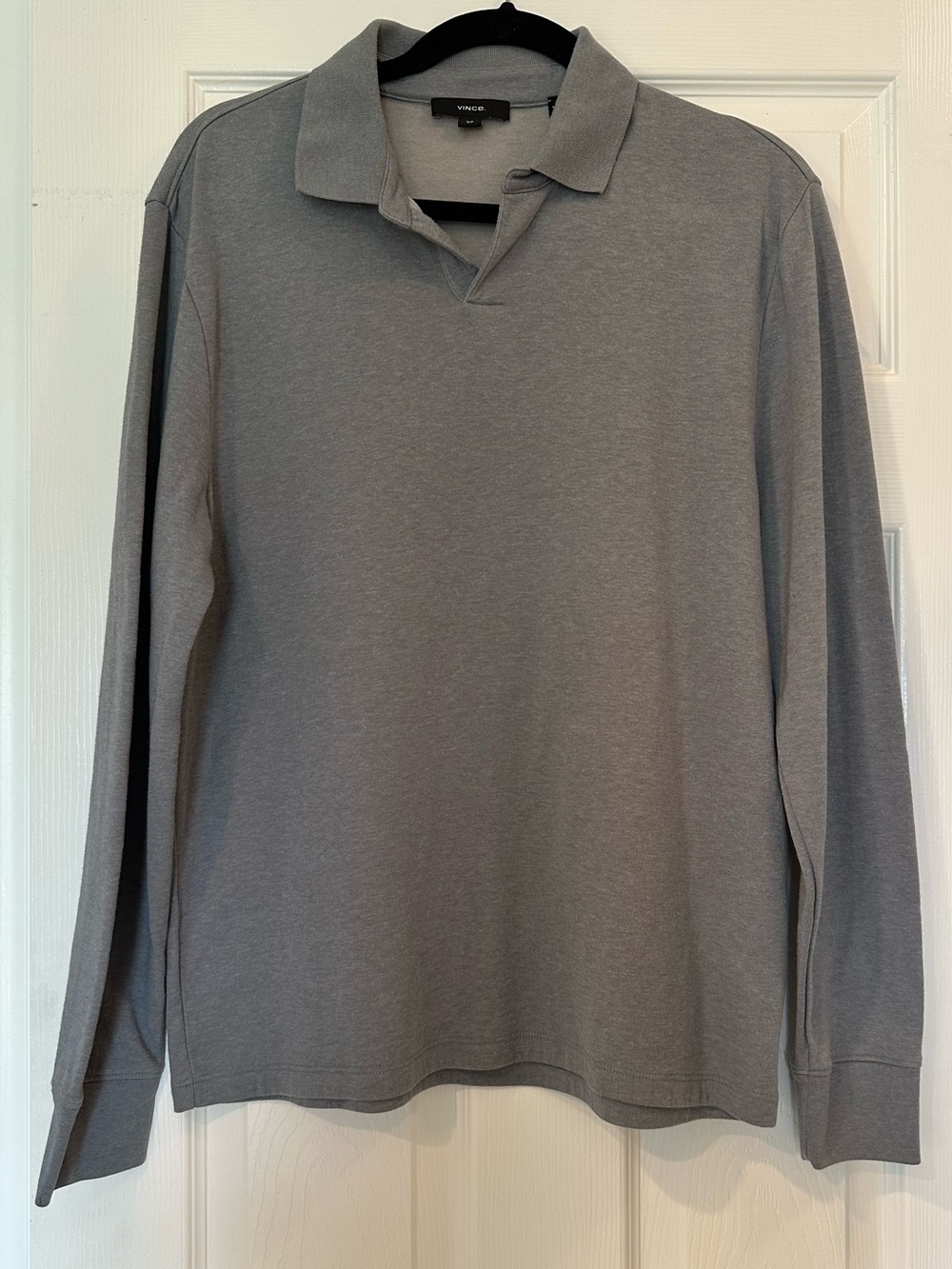 Vince Men’s Gray Long Sleeve Polo Top | Size Small | Quiet Luxury Minimalist